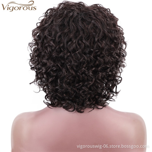 Vigorous 12 Inches Side Part Brown Short Hair Wig Human Hair Wigs Afro Curly Wigs For White Women Wholesale Price